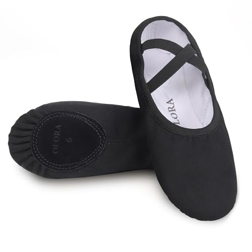 OLORA Ballettschuhe Damen Gymnastikschuhe Ballettschläppchen Ballerinas Tanzschuhe Flach für Erwachsene-Schwarz 34 EU von OLORA