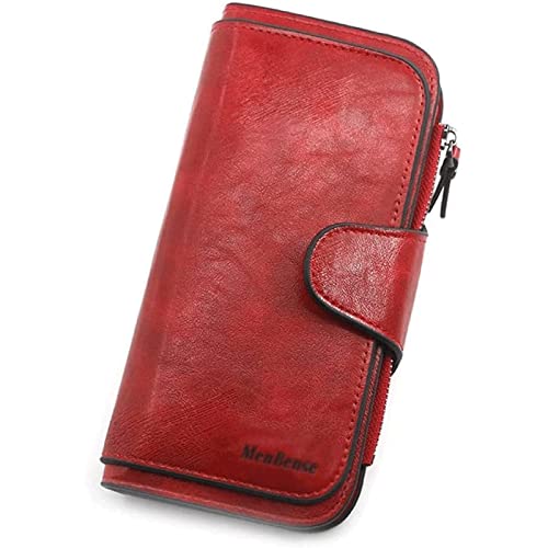 OLOTU Exquisit Damen Geldbörse Wachsöl Leder Brieftasche Retro Leder Geldbörse Handy Damen Langlebig Geldbörsen Organisiert und leicht zugänglich Geldbörse von OLOTU