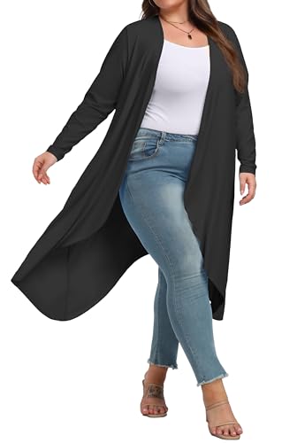 OLRIK Strickjacke in Übergröße für Damen, trendige, leichte Herbstkleidung, lange Strickjacken für Damen, mit Taschen, Schwarz, 2X von OLRIK
