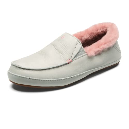 OLUKAI Ku'una Slipper Damen Schlupfschuhe Echtes Shearling & Premium Nubukleder Drop-In Heel Design Gemütliche & Ultra-Soft Comfort Fit, Mist Grey/Mist Grey, 38 EU von OLUKAI