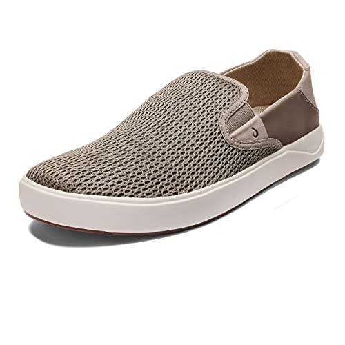 OLUKAI Lae'ahi Herren Slip On Sneakers, leichtes Barfußgefühl & atmungsaktives Mesh, wasserabweisende Ferse & Wet Grip Gummisohlen, herausnehmbarer Gel-Einsatz, Ton/Ton, 42.5 EU von OLUKAI