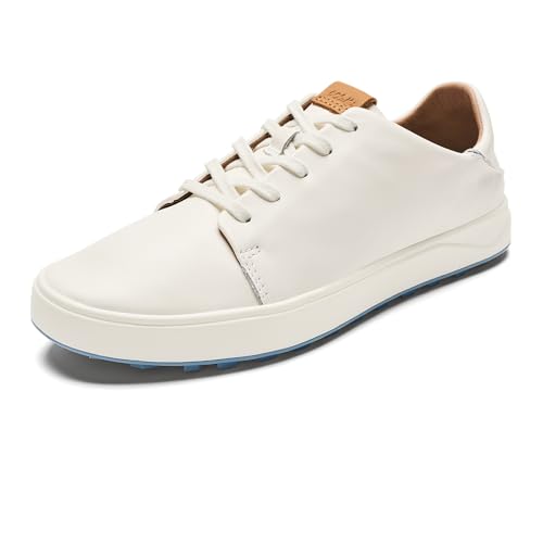 OLUKAI Wailea Damen Golfschuhe Spikeless Golfschuhe Geschmeidiges Vollnarbenleder Konturiertes Fußbett Wasserdicht Fleckenabweisend, Weiß/Weiß, 38 EU von OLUKAI