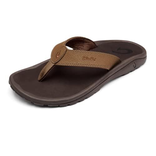 OluKai Ohana Herren Strandsandalen, schnelltrocknende Flip-Flop-Slides, wasserabweisend & leicht, formgepresstes Fußbett & ultraweiche bequeme Passform, Hellbraun/dunkles Java, 46 EU von OLUKAI