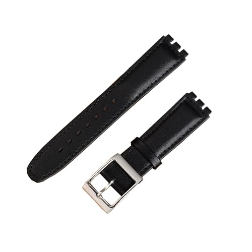 OLXIYOC Armband für Swatch aus Alligatorprägung-Rindleder mit Edelstahl-Verschluss (Black(​Plain leather), 19mm) von OLXIYOC