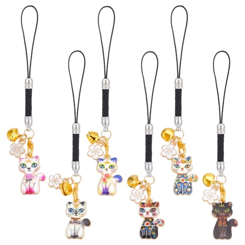 OLYCRAFT 12 Stück Japanischer Katzen-Handy-Anhänger 10.8 cm Katzen-Anhänger Mit Karabinerverschlüssen Handy-Gurt-Anhänger Mit Nylonschnur Für Rucksack Geldbörse Schlüsselanhänger Anhänger-Zubehör von OLYCRAFT