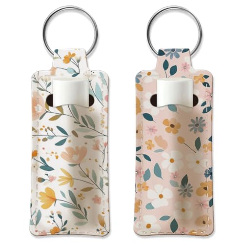 OLYCRAFT 2 Lippenstifthalter Schlüsselanhänger Mit Blumenmuster Lippenbalsam Halter Lippenstift Schlüsselanhänger Tragbare Lippenstifthalter Taschen Reise Schlüsselringhalter von OLYCRAFT