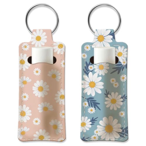 OLYCRAFT 2 Lippenstifthalter Schlüsselanhänger Mit Gänseblümchenmuster Lippenbalsam Halter Lippenstift Schlüsselanhänger Tragbare Lippenstifthalter Taschen Blumen Lippenstifthülle Reise von OLYCRAFT