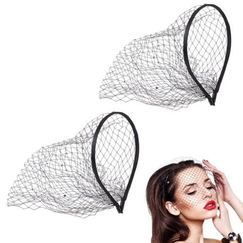 OLYCRAFT 2 Stück Flapper Fascinator Schwarzer Netzschleier Mit Perle 1920er Stirnband Brautschmuck Für Hochzeiten Teepartys Kopfbedeckung Stirnband Mit Schwarzem Netz Haarschmuck Für Party Urlaub von OLYCRAFT