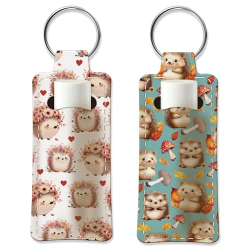 OLYCRAFT 2 Stück Lippenstifthalter Schlüsselanhänger Igel Lippenbalsam Halter Elastischer Lippenstift Schlüsselanhänger Aus Tauchgewebe Tragbare Lippenstifthalter Taschen Pilz Lippenstifthülle von OLYCRAFT