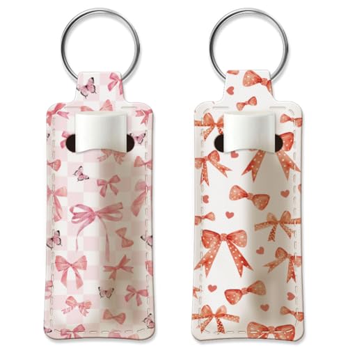 OLYCRAFT 2 Stück Schlüsselanhänger Mit Schleife Lippenbalsamhalter 9.6x3.8cm Elastischer Tauchstoff Lippenstift Lippenstift Schlüsselanhänger Elastischer Tauchstoff Tragbare Lippenstifthülle von OLYCRAFT