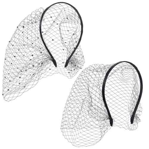 OLYCRAFT 2 Stück Schwarzes Netz Schleier Stirnband Mit Strasssteinen 23.5 26.5cm Schleier Netz Spitzen Stirnband Brautschmuck Hochzeits Teeparty Fascinator Schleier Für Kostümpartys Dekorationen von OLYCRAFT