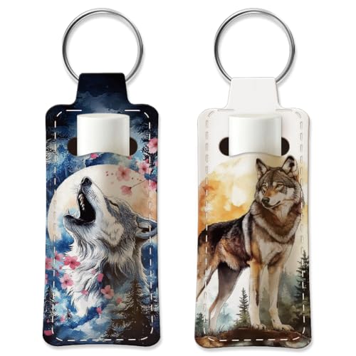 OLYCRAFT 2 x Lippenstifthalter Schlüsselanhänger Wolf Lippenbalsam Halter Elastischer Lippenstift Schlüsselanhänger Aus Tauchgewebe Tragbare Lippenstifthalter Taschen Tier Lippenstifthülle von OLYCRAFT
