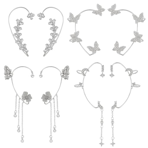 OLYCRAFT 4 Paar Nicht Durchdringende Ohrklemmen Für Damen Verstellbare Schmetterlingsohrringe Ohrschmuck Aus Platinlegierung Mit Blatt Und Sternmond Design Für Hochzeitsfeiern Weihnachtsaccessoires von OLYCRAFT