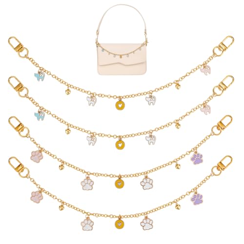 OLYCRAFT 4 Stück Goldene Dekorative Taschenketten 35.2cm Handtaschen Ersatzketten Mit Katzen Emaille Anhänger Geldbörsen Verlängerungskette Mit Legierungsverschluss Für Umhängetaschenkette von OLYCRAFT