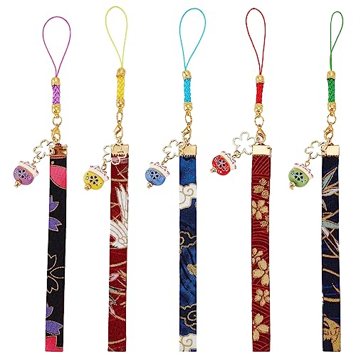 OLYCRAFT 5 Stück Glückskatze Schlüsselanhänger Anhänger Japanische winkende Katze Schlüsselanhänger Glockenschnalle Schlüsselanhänger mit Blume Maneki Neko Schlüsselanhänger Charms von OLYCRAFT