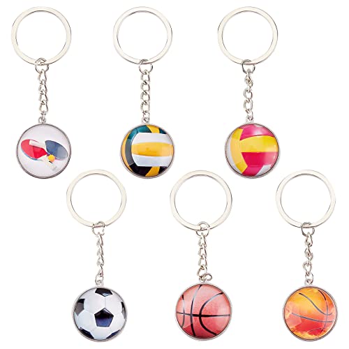 OLYCRAFT 6 stücke Mini Ball Schlüsselanhänger Legierung Glas Flache Runde Schlüsselanhänger Kreative Fußball Basketball Schlüsselanhänger Für Herren Geburtstag Weihnachtsgeschenke Rucksack von OLYCRAFT