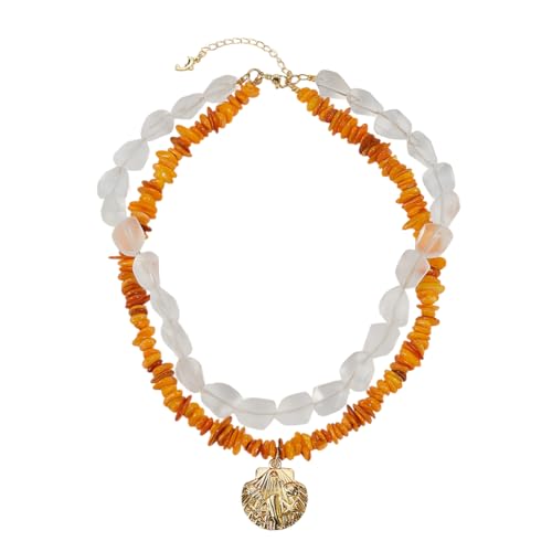 OLYCRAFT Goldfarbene Muschelkette Muschel Klarer Milchglasblock Und Süßwassermuschelperlenstrang Halsband Im Ozeanstil Modischer Sommerschmuck Für Frauen Sommerurlaub Festival Accessoires von OLYCRAFT