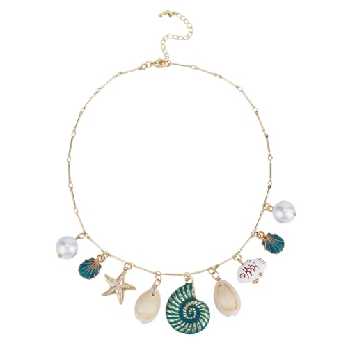 OLYCRAFT Muschelkette Seestern Perlen Charm Halskette Messing Ozean Meer Anhänger Boho Sommer Strand Halskette Schmuck Muschel Für Frauen Urlaub Sommer Strand Schmuckgeschenk von OLYCRAFT