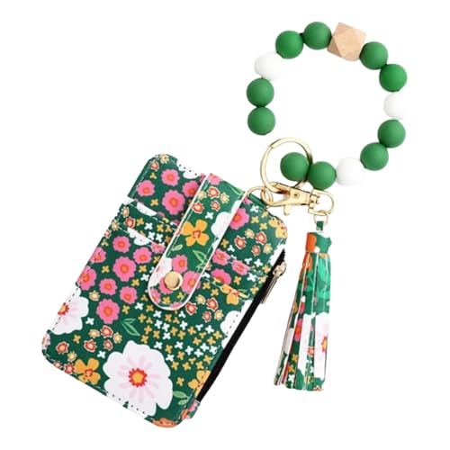 Boho Style Beaded Tassel Keychain Wallet with Flower Pattern Keychain Applicable for Women (Green) von OLYGEE