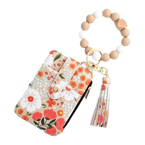 Boho Style Beaded Tassel Keychain Wallet with Flower Pattern Keychain Applicable for Women (Khaki) von OLYGEE