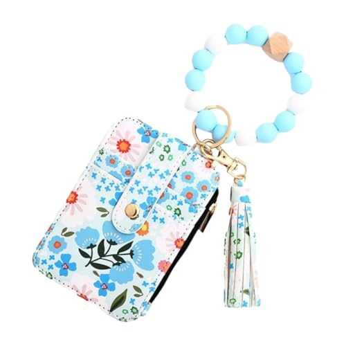 Boho Style Beaded Tassel Keychain Wallet with Flower Pattern Keychain Applicable for Women (Lake Blue) von OLYGEE