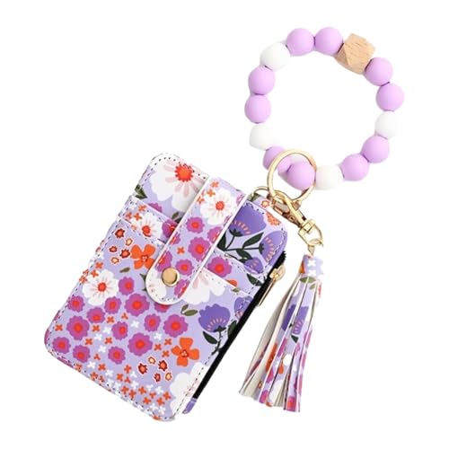 Boho Style Beaded Tassel Keychain Wallet with Flower Pattern Keychain Applicable for Women (Purple) von OLYGEE