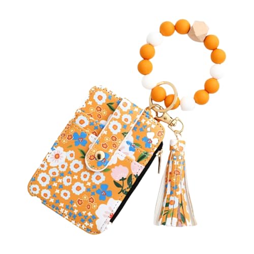 Boho Style Beaded Tassel Keychain Wallet with Flower Pattern Keychain Applicable for Women (Yellow) von OLYGEE