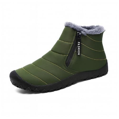 Men’s Snow Boots – Warm Plush Lined, Waterproof Cloth Upper, Easy Slip-On Outdoor Boots with Non-Slip Rubber Sole (Green,41) von OLYGEE