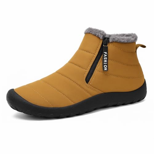 Men’s Snow Boots – Warm Plush Lined, Waterproof Cloth Upper, Easy Slip-On Outdoor Boots with Non-Slip Rubber Sole (Yellow,48) von OLYGEE