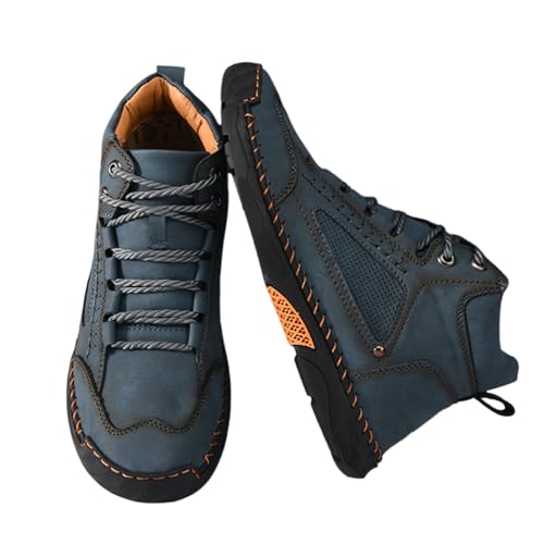 OLYGEE Men's Comfortable Handmade Leather Boots with Arch Support, Non-Slip Rubber Sole Lightweight & Breathable (Dark Blue,42) von OLYGEE