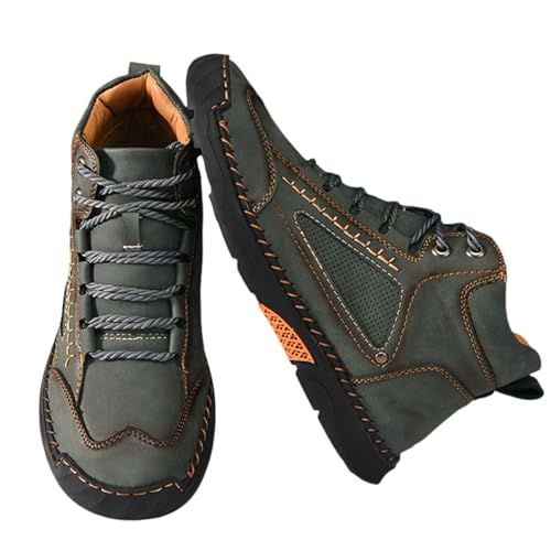 OLYGEE Men's Comfortable Handmade Leather Boots with Arch Support, Non-Slip Rubber Sole Lightweight & Breathable (Green,39) von OLYGEE