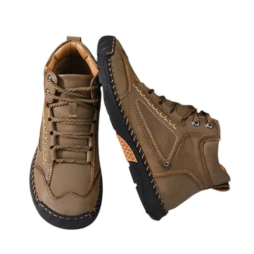 OLYGEE Men's Comfortable Handmade Leather Boots with Arch Support, Non-Slip Rubber Sole Lightweight & Breathable (Khaki,44) von OLYGEE