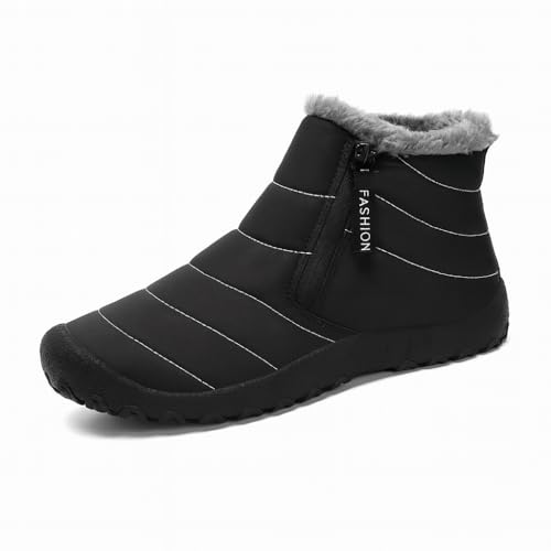 OLYGEE Men’s Winter Snow Boots, Warm Plush Lined Waterproof Slip-On Outdoor Boots with Non-Slip Rubber Sole (Black,43) von OLYGEE
