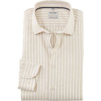 OLYMP Level Five garment washed, body fit, Braun, Streifen, Kent, 40 von OLYMP Level Five garment washed