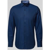 OLYMP Level Five Slim Fit Businesshemd aus Uni Struktur 'ROYAL' in Marine, Größe 44 von OLYMP Level Five