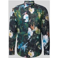 OLYMP Level Five Slim Fit Freizeithemd aus reinem Leinen mit Allover-Muster in Bottle, Größe L von OLYMP Level Five