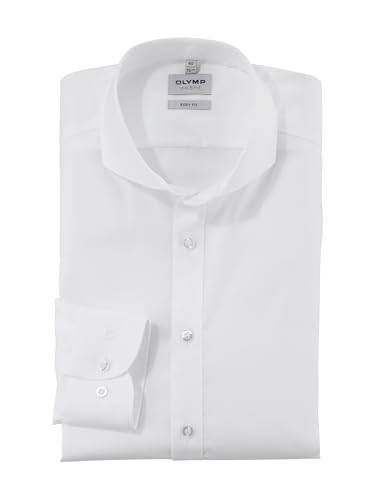 OLYMP Herren Oberhemd Langarm Level.Five.Body.fit,Twill,Body fit,Haifisch-Kragen,Weiss 00,46 von OLYMP