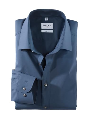 OLYMP Herren Oberhemd Langarm Level Five,Uni,Body fit,New York Kent,Rauchblau 13,41 von OLYMP