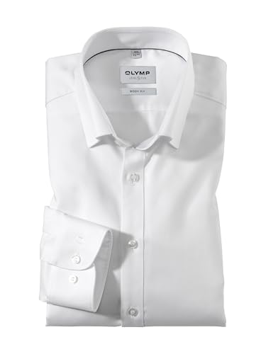 OLYMP Herren Businesshemd Langarm Level Five,Männer,Einfarbig,Body fit,Under Button Down,Weiss 00,42 von OLYMP