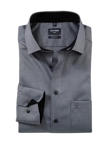 OLYMP Herren Oberhemd Langarm Luxor,Natté,modern fit,Global Kent,schwarz 68,43 von OLYMP