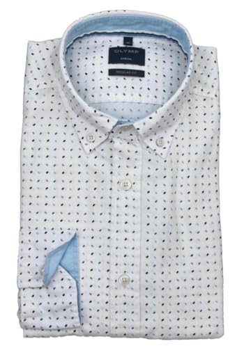 OLYMP Casual Regular fit Hemd Langarm Button Down Kragen Muster weiß Größe XL von OLYMP