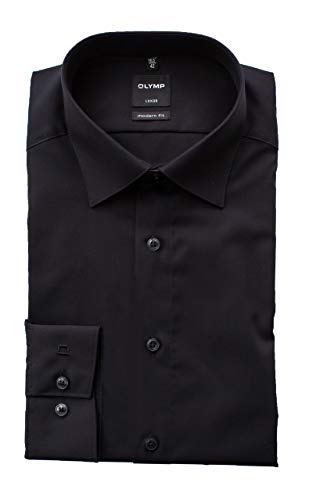 OLYMP Hemd Luxor, Schwarz, Modern Fit, Bügelfrei, Knitterfrei, 100% Baumwolle, New Kent Kragen, ohne Brusttasche Gr. 47 von OLYMP