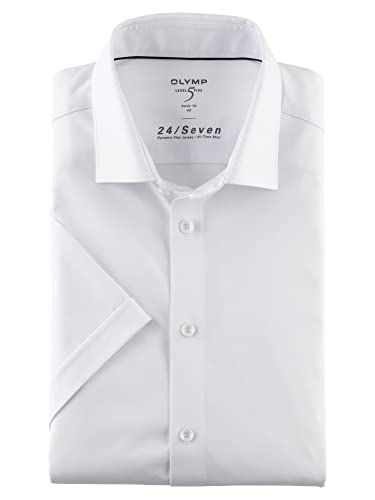 OLYMP Herren Businesshemd Kurzarm Luxor 24/Seven,Männer,Single Jersey,modern fit,New Kent,Weiss 00,42 von OLYMP