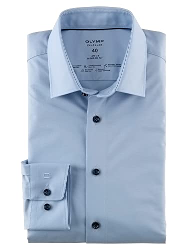 OLYMP Herren Businesshemd Langarm Luxor 24/Seven,Männer,Single Jersey,modern fit,New Kent,hellblau 10,42 von OLYMP