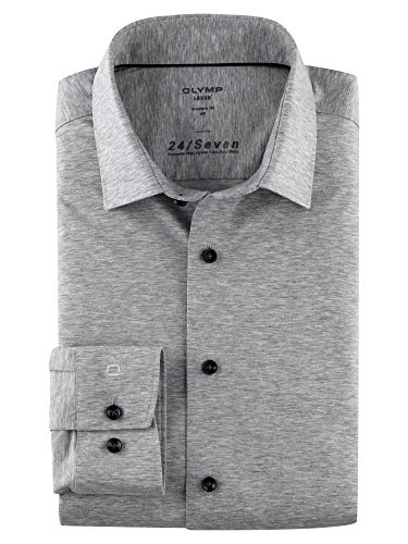 OLYMP Herren Oberhemd Langarm Luxor 24/Seven,Uni,modern fit,New Kent,Silbergrau 63,38 von OLYMP