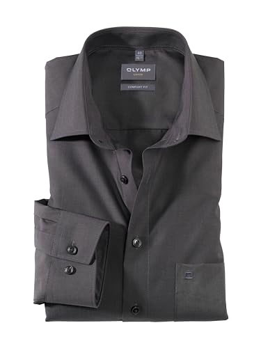 OLYMP Herren Businesshemd Comfort Fit Bügelfre | Chambray Anthrazit | New Kent Kragen Gr. 42 von OLYMP