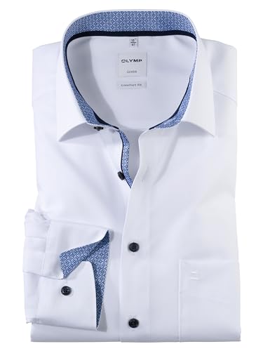 OLYMP Herren Businesshemd Comfort Fit Luxor in Weiß| Langarm - 100% Baumwolle - New Kent Kragen Gr. 45 von OLYMP