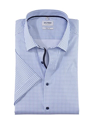 OLYMP Herren Businesshemd Kurzarm Level Five,Digitaldruck auf Uni,Body fit,New York Kent-2,bleu 11,40 von OLYMP