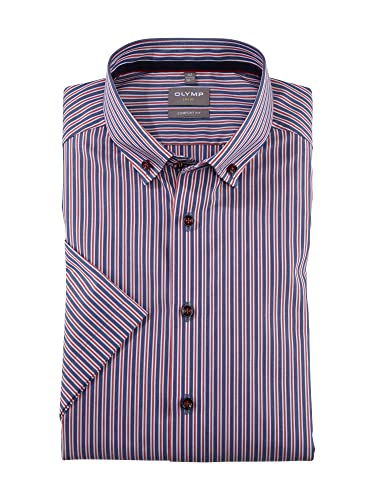 OLYMP Herren Businesshemd Kurzarm Luxor,Gestreift,Comfort fit,Button-Down-Kragen,rot 35,40 von OLYMP