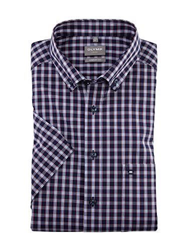 OLYMP Herren Businesshemd Kurzarm Luxor,Kariert,Comfort fit,Button-Down-Kragen,rot 35,41 von OLYMP